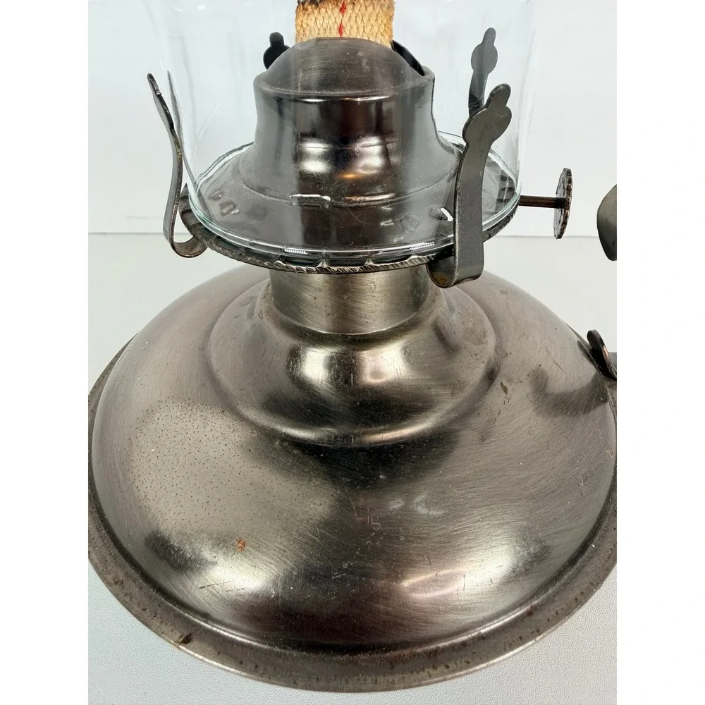 VTG working‎ Metal Oil Lamp Hurricane Glass Shade Kerosene Lantern table decor